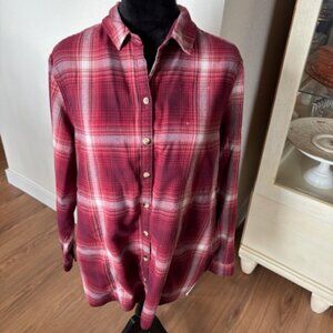Jacks Girlfriend Brick Red Plaid Long Sleeve Pockets Flannel Shirt Medium